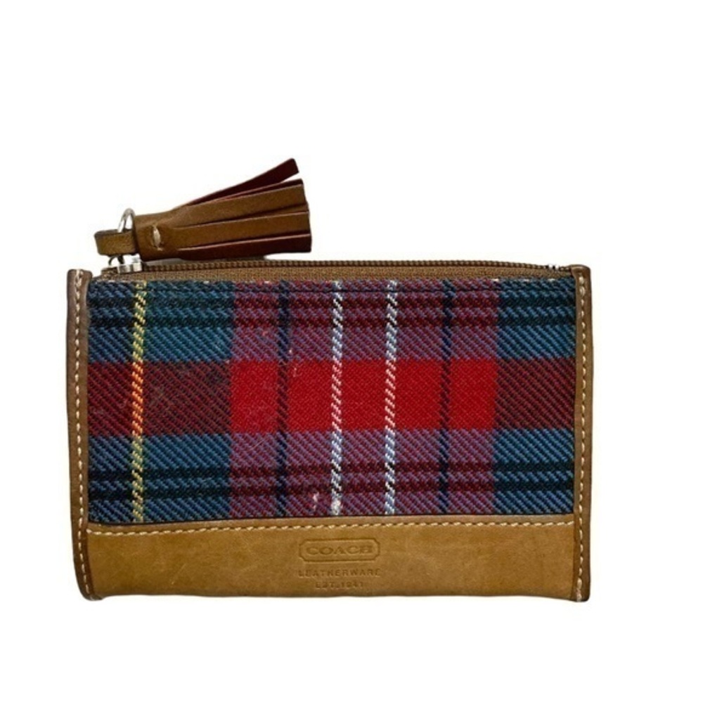 Coach wool plaid mini card holder coin pouch